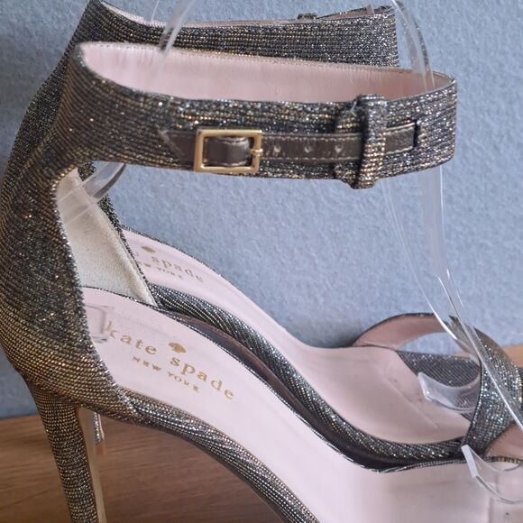 KATE SPADE NEW YORK Womens 6.5 Metallic Leather Isa Sandals Silver Glitter - Picture 4 of 15